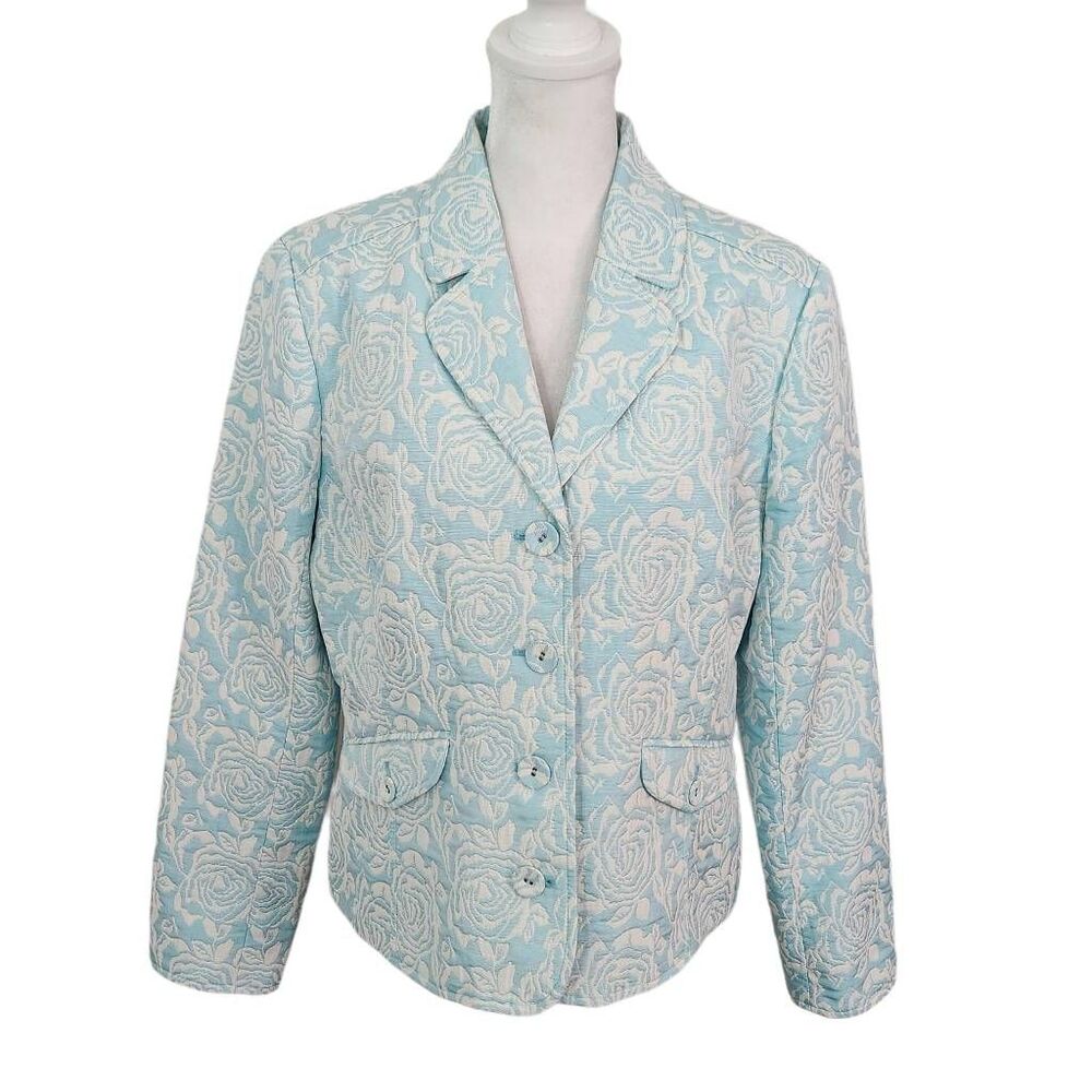 Liz Claiborne Blue Floral Blazer Size 12 Blue Jacquard Blazer